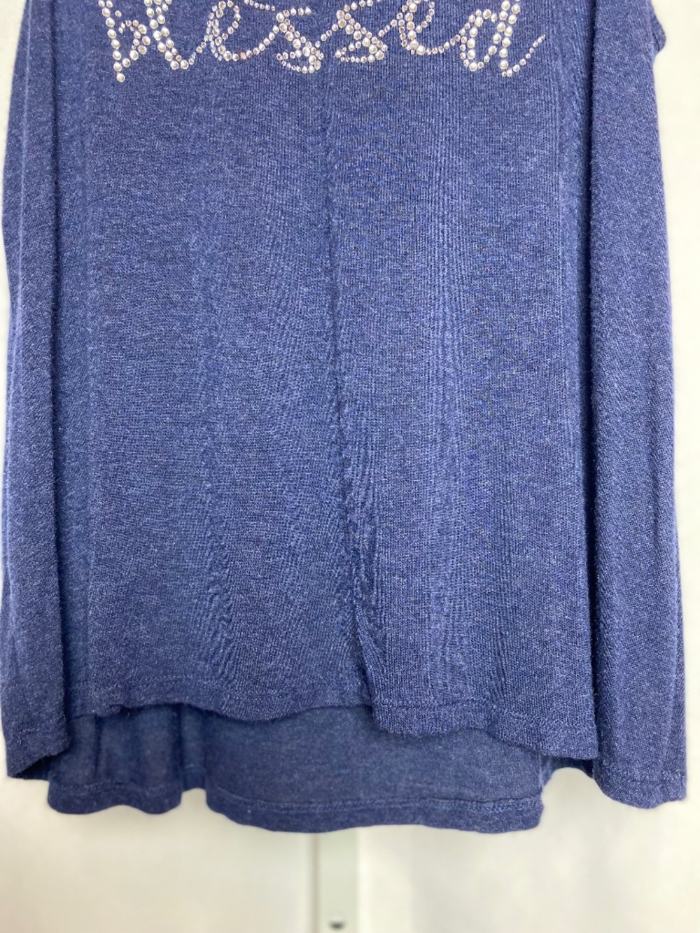 Tresics Womenʻs Blue "Blessed" Rhinestone Embellished Rayon Tank Top Small - Picture 4 of 6